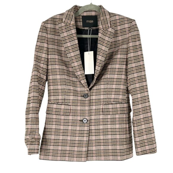 NWT Maje Valilo Plaid Wool Blend Blazer Jacket - Picture 2 of 7